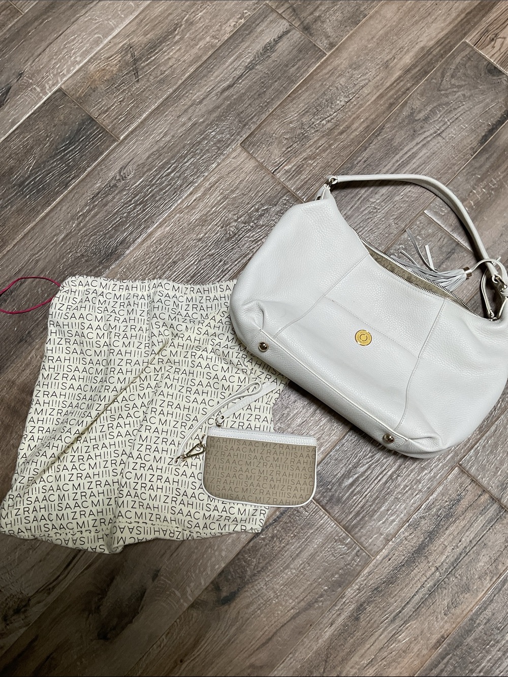 Isaac Mizrahi White Leather Shoulder Hobo with Tassel - Picture 3 of 7